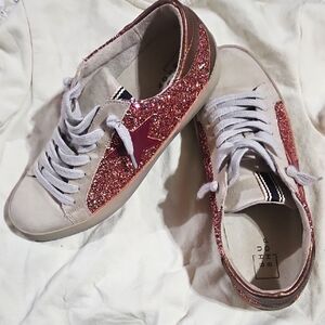 ShuShop Pink and Cream Sneakers with Glittery Design